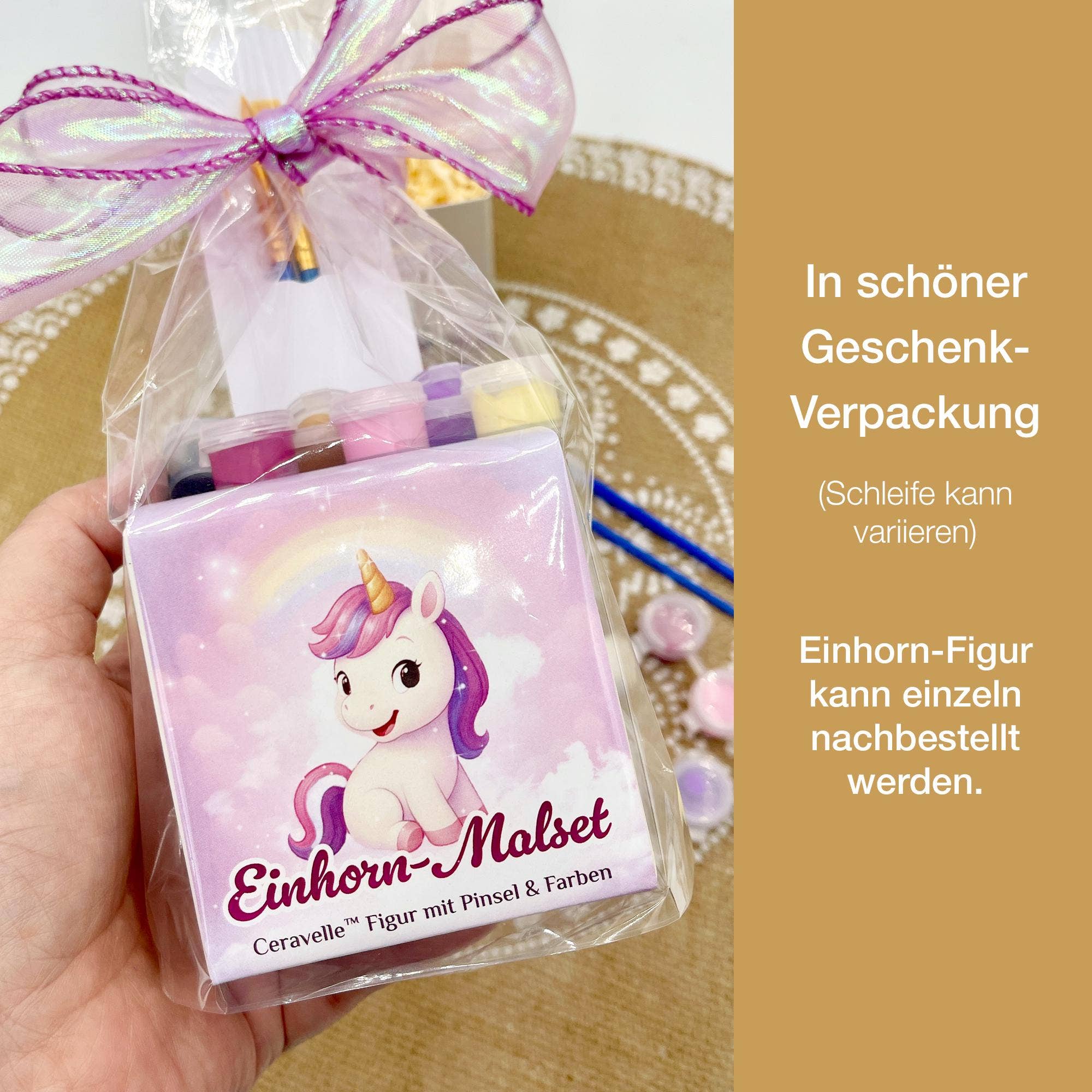 Keramik Einhorn, 3D Figur, Malset mit 6 Farben & 2 Pinseln - Handmade - Neu & OVP