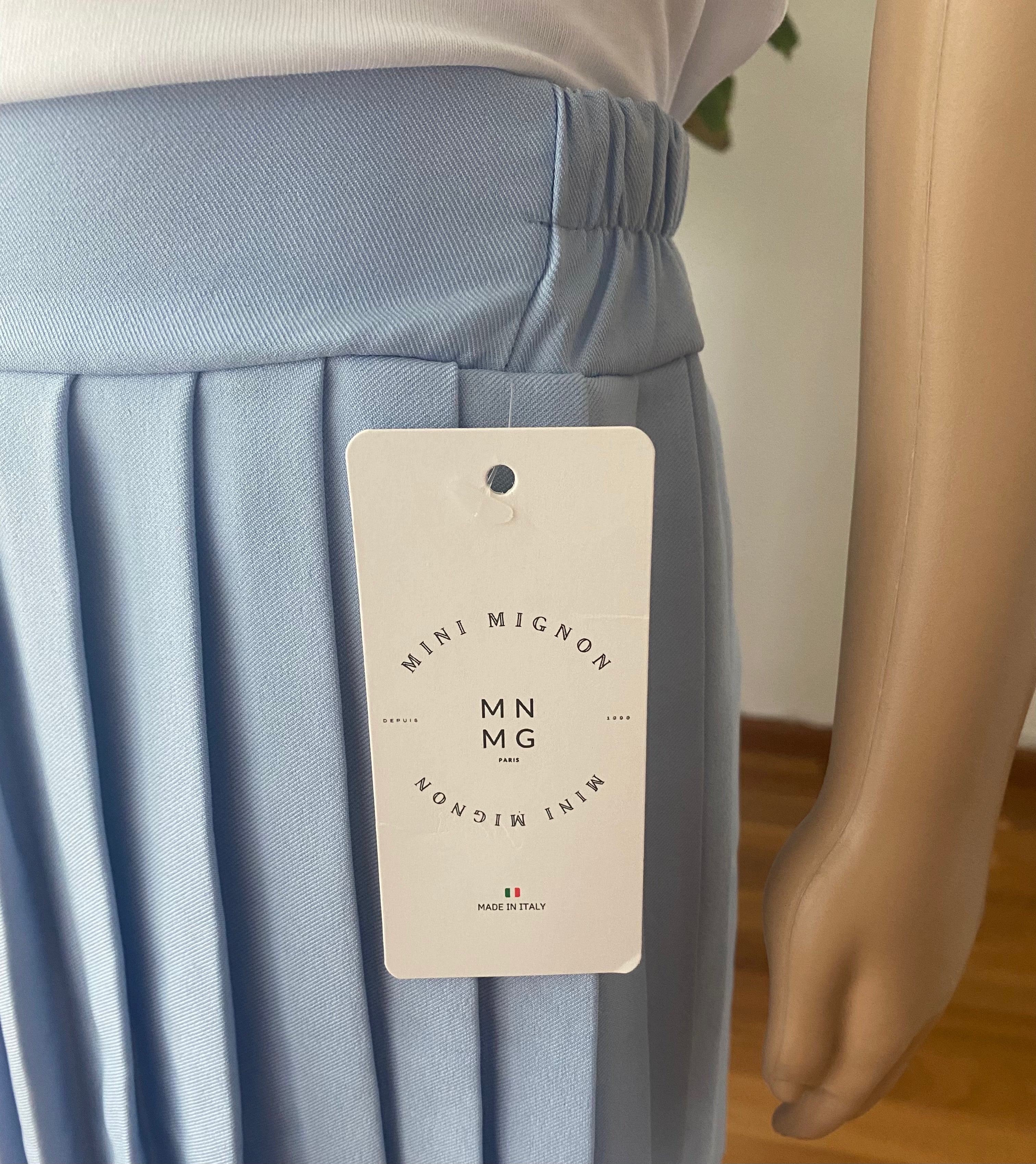 MINI MIGNON PARIS Mädchen Plisseerock Himmelblau – Gr. 104-164 - Made in Italy - Neu mit Etikett