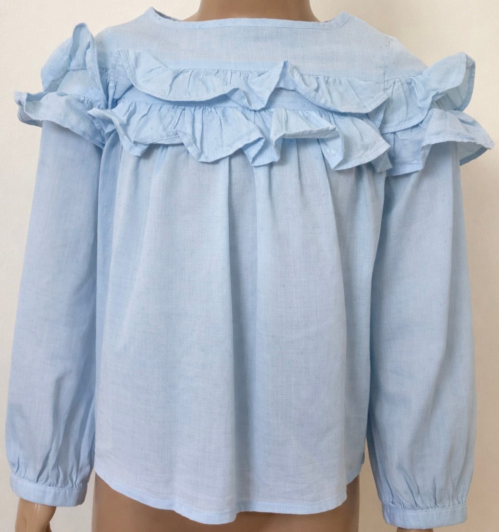 Polo Ralph Lauren - Bluse mit Rüschen - Mädchen - hellblau Gr. 104 - neuwertig