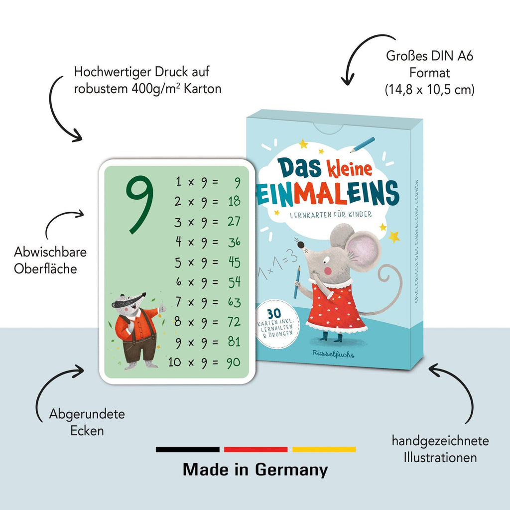 Einmaleinskarten mit Zahlenreihen 1-10 inkl. Lerntipps & Übungen "Das kleine Einmaleins" - Made in Deutschland - NEU &  OVP