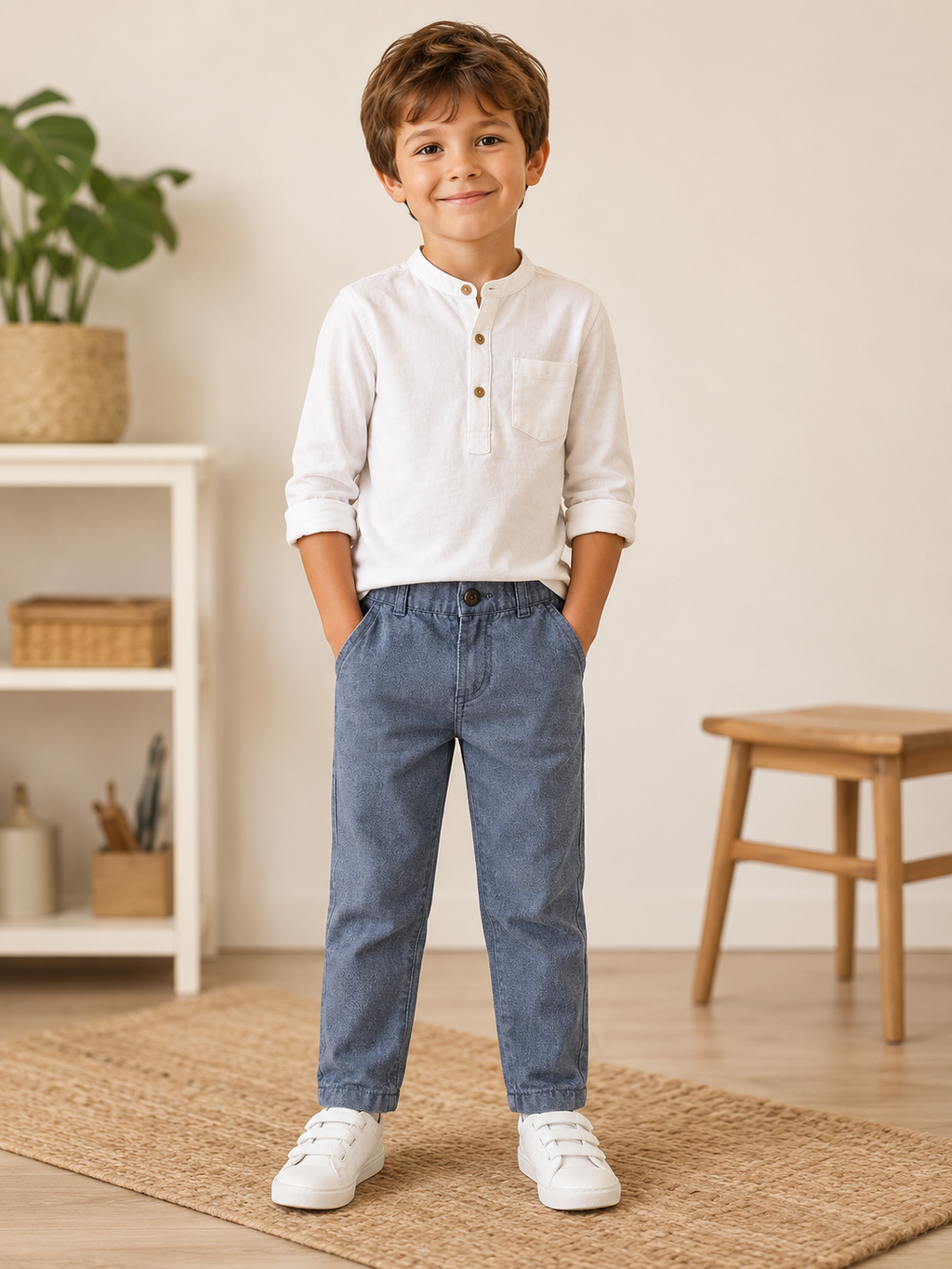 Kinder Hose grau Chino Stil Größe 98 von Jungen getragen
