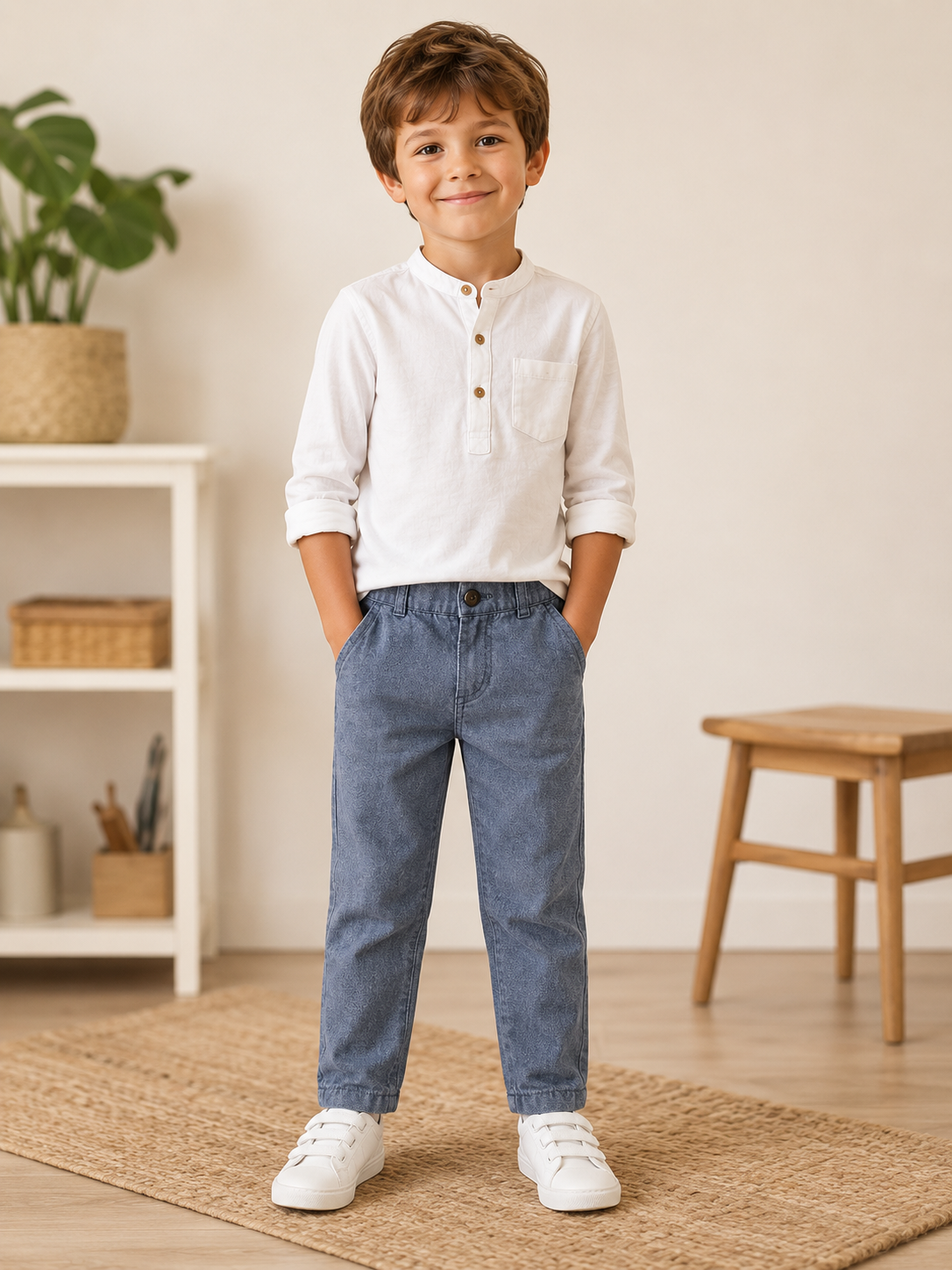 Kinder Hose grau Chino Stil Größe 98 von Jungen getragen