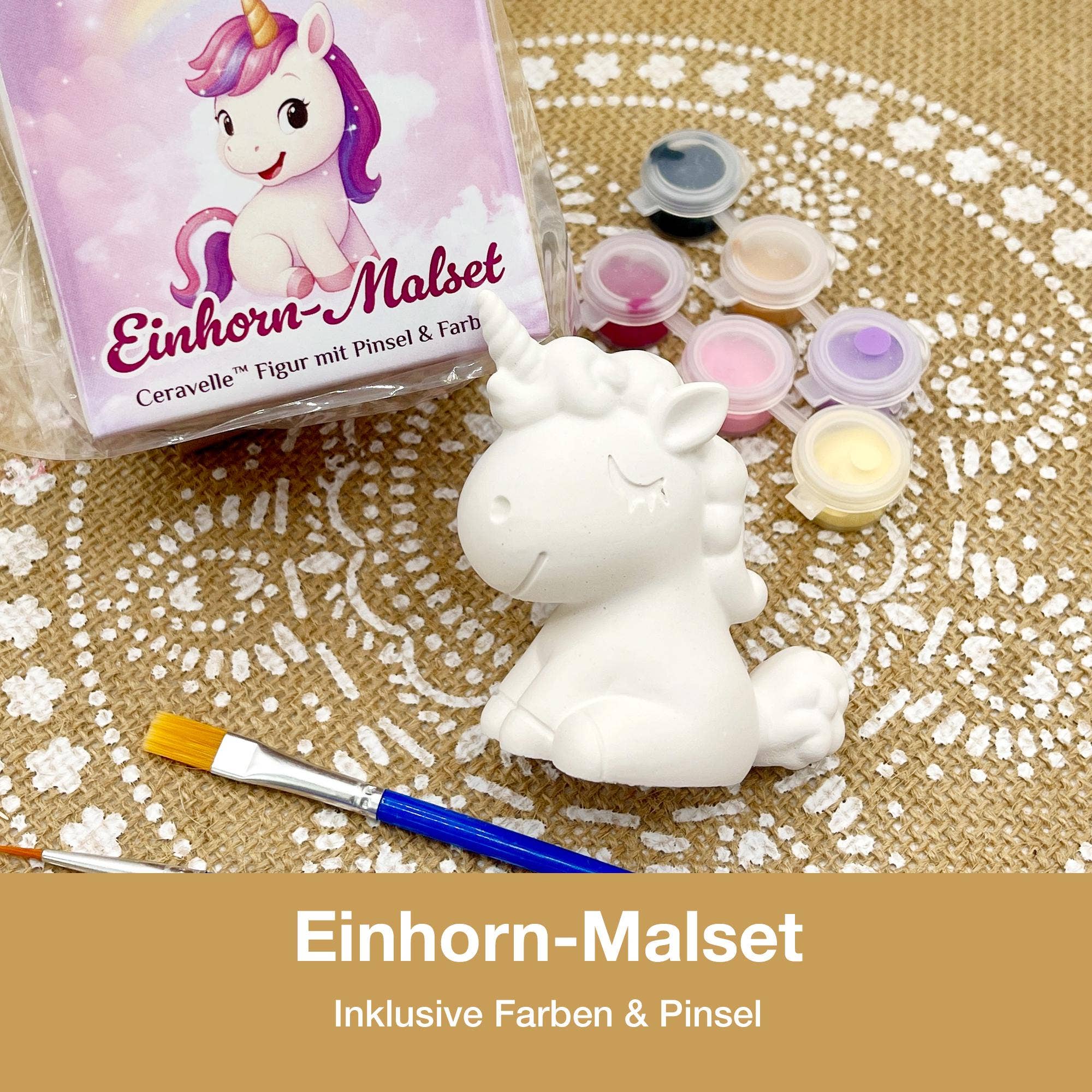 Keramik Einhorn, 3D Figur, Malset mit 6 Farben & 2 Pinseln - Handmade - Neu & OVP