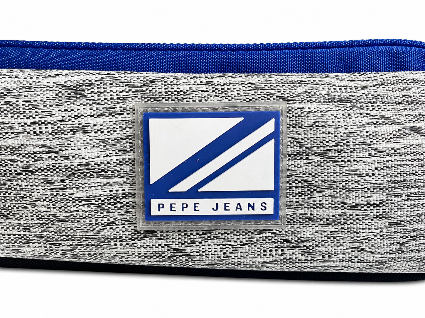 Pepe Jeans Federpenal in Grau mit blauem Reißverschluss und PEPE JEANS Logo Rückansicht Detailaufnahme