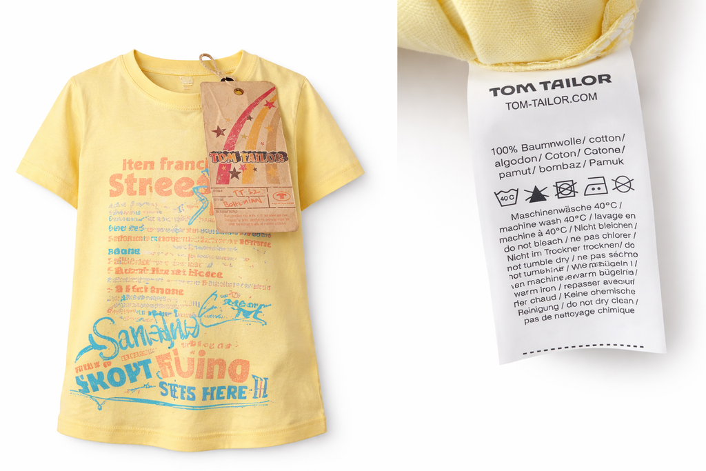 TomTailor - T-Shirt mit Druck & Stickerei - gelb - Gr. 116 - Neu mit Etikett