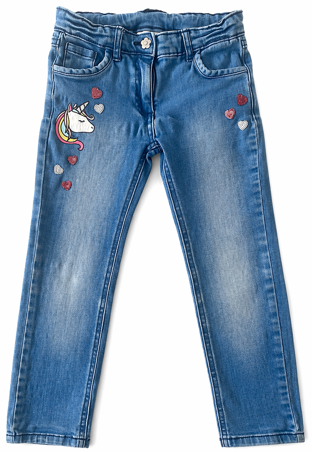 Topolino Mädchen Jeans blau mit Einhorn Gr. 116 - sehr gut