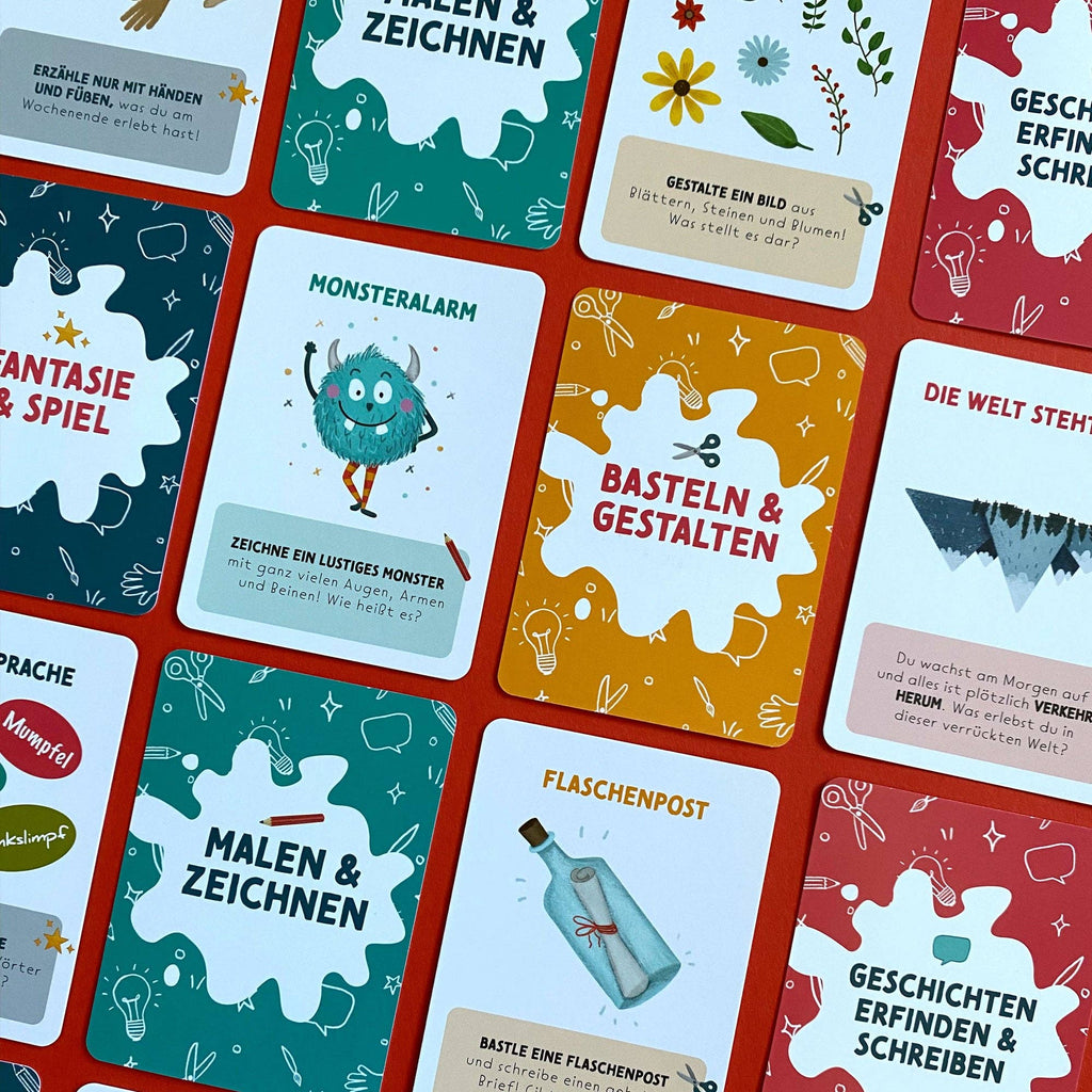 Kreativitätskarten Kategorien Malen Zeichnen Basteln Geschichten erfinden Fantasie Spiel