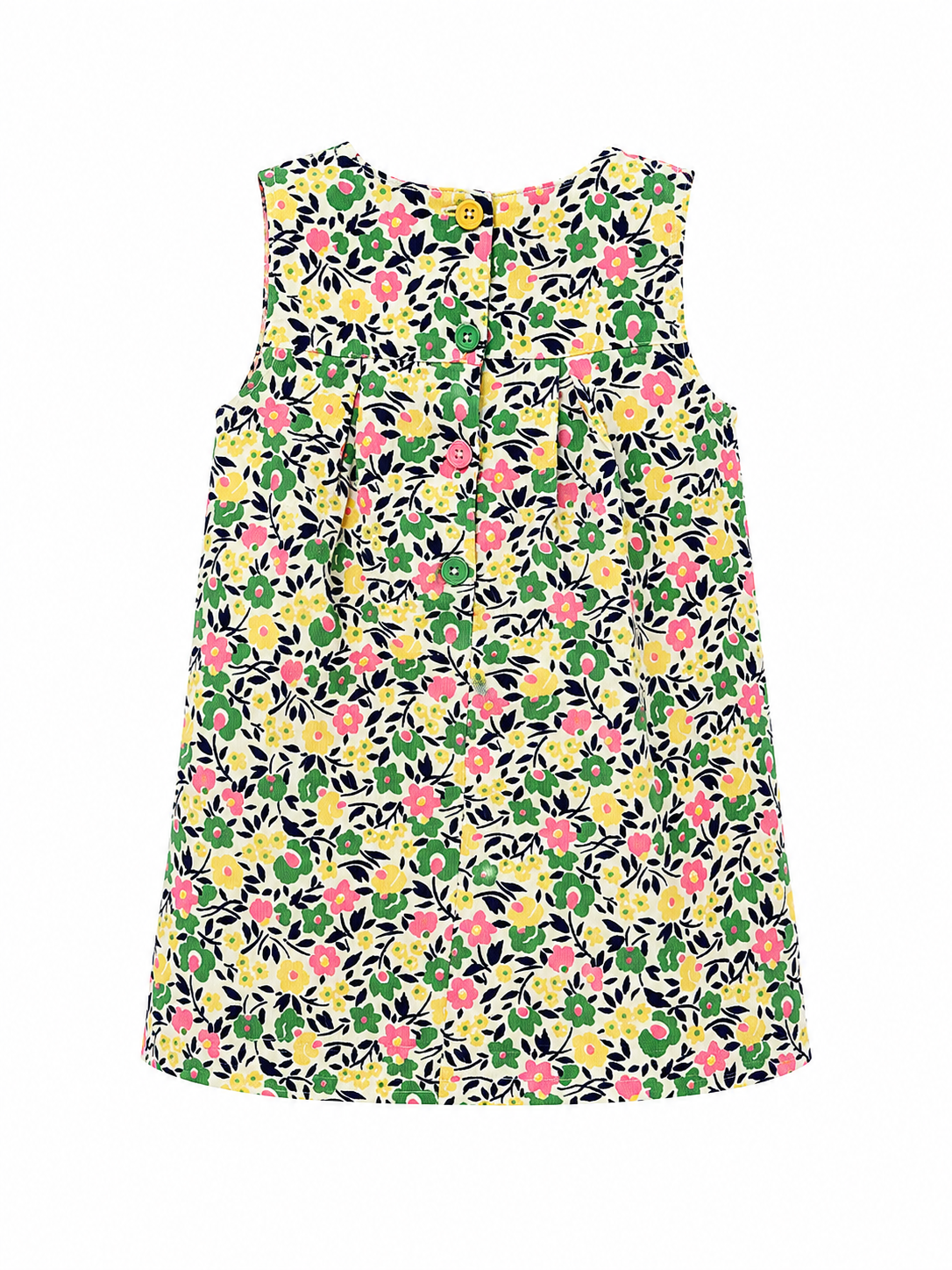 Boden Baby Kleid mit buntem Blumenmuster in Grün, Rosa, Gelb und Dunkelblau, Gr. 86 (12–18 Monate) Rückseite