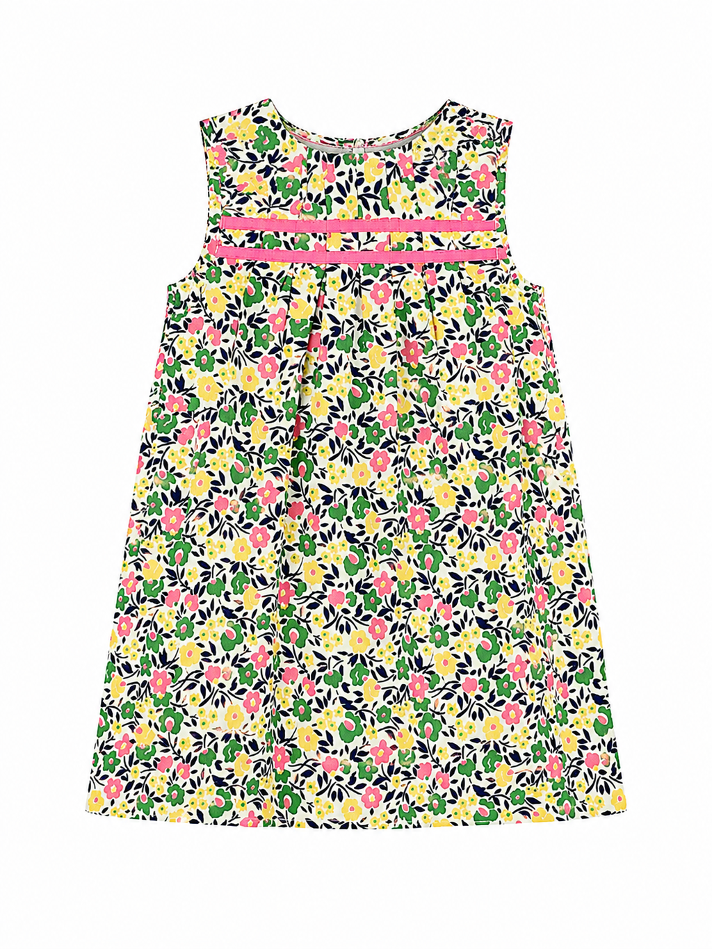 Baby Boden Kleid mit buntem Blumenmuster in Grün, Rosa, Gelb und Dunkelblau, Gr. 86 (12–18 Monate) Vorderseite