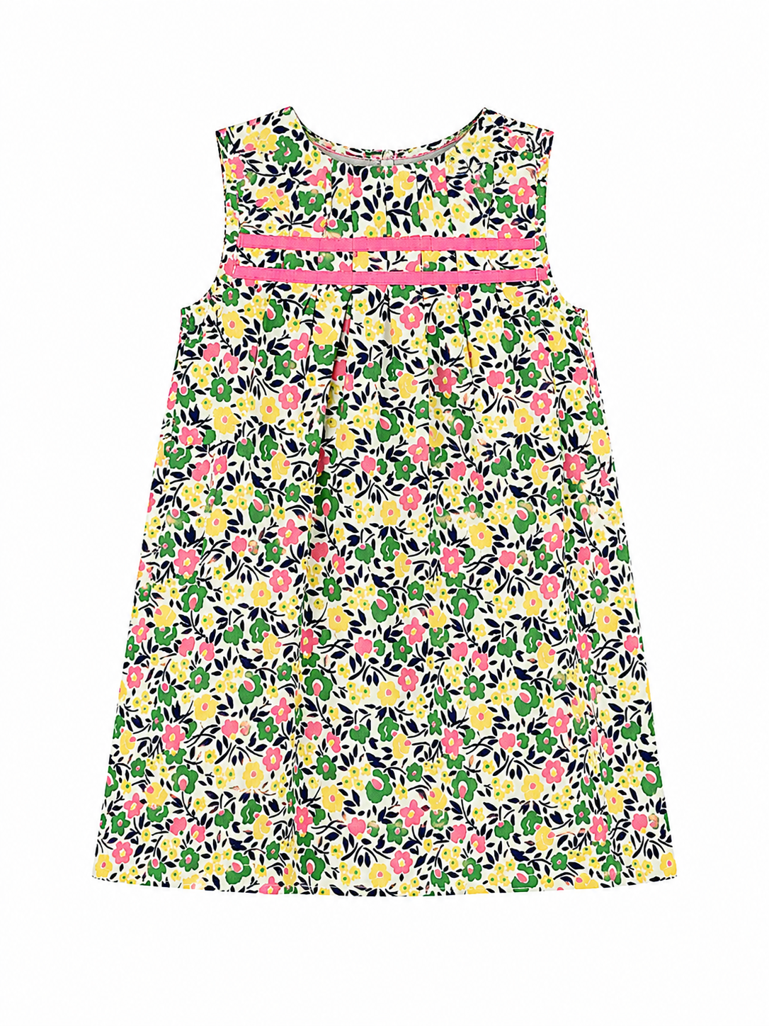 Baby Boden Kleid mit buntem Blumenmuster in Grün, Rosa, Gelb und Dunkelblau, Gr. 86 (12–18 Monate) Vorderseite