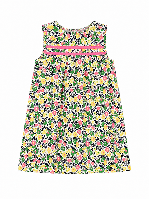 Baby Boden Kleid mit buntem Blumenmuster in Grün, Rosa, Gelb und Dunkelblau, Gr. 86 (12–18 Monate) Vorderseite