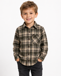 C&A Jungen Hemd Größe 104 kariert in Braun und Beige, langarm mit Knöpfen und Brusttasche, klassisches Kinderhemd getragen