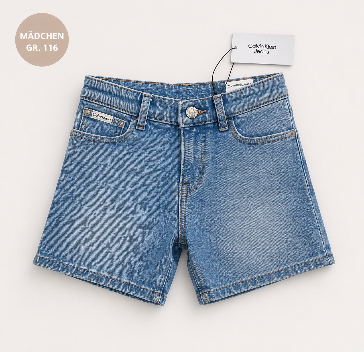 Calvin Klein Jeans Shorts Mädchen Größe 116 hellblaue Denim-Shorts neu mit Etikett Vorderseite