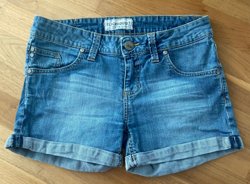 Clockhouse Damen Jeans Shorts hellblau mit Umschlag und Used-Waschung Vorderansicht
