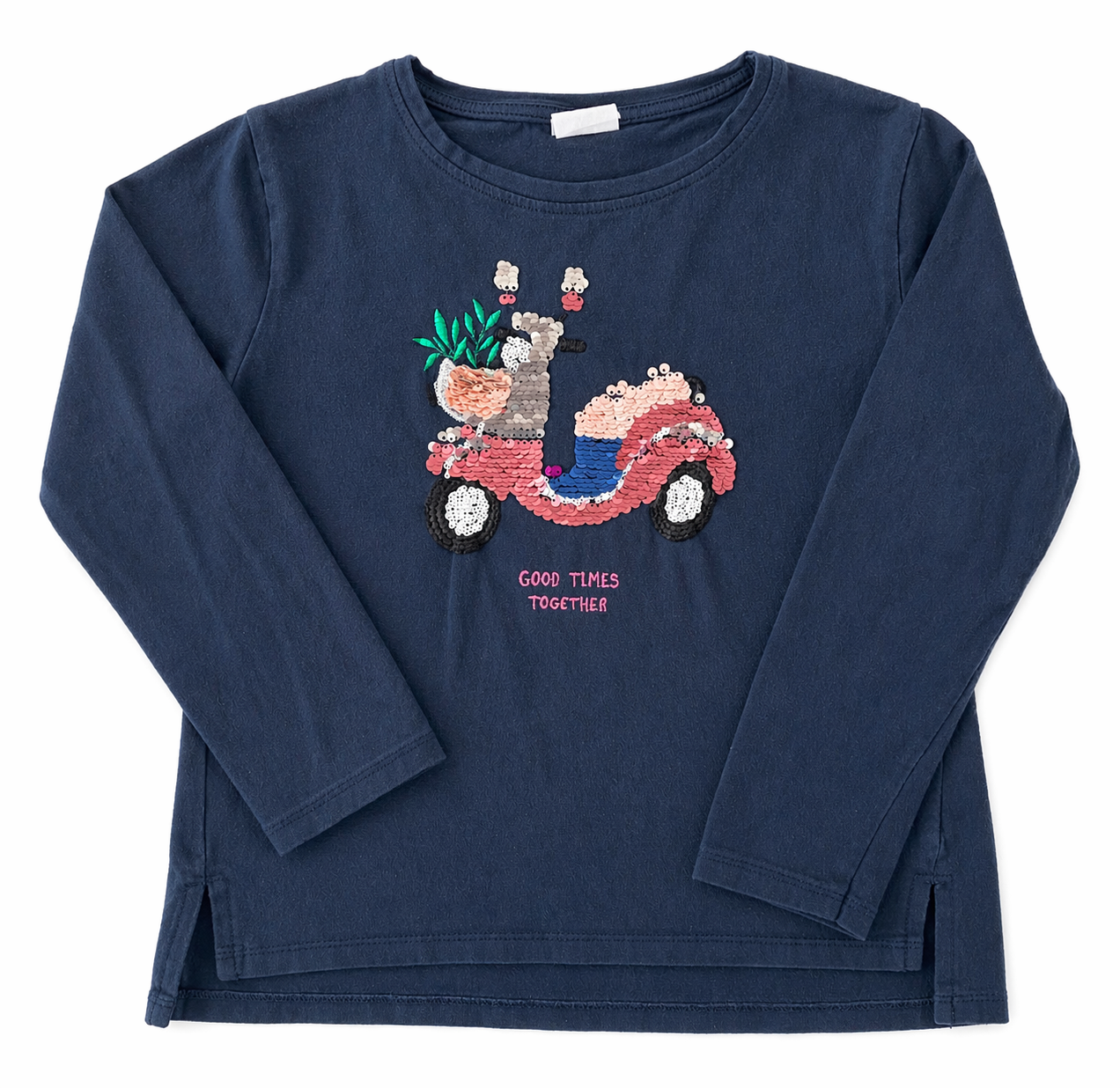 Zara Mädchen LA Shirt dunkelblau mit Pailletten Gr. 128 - gut
