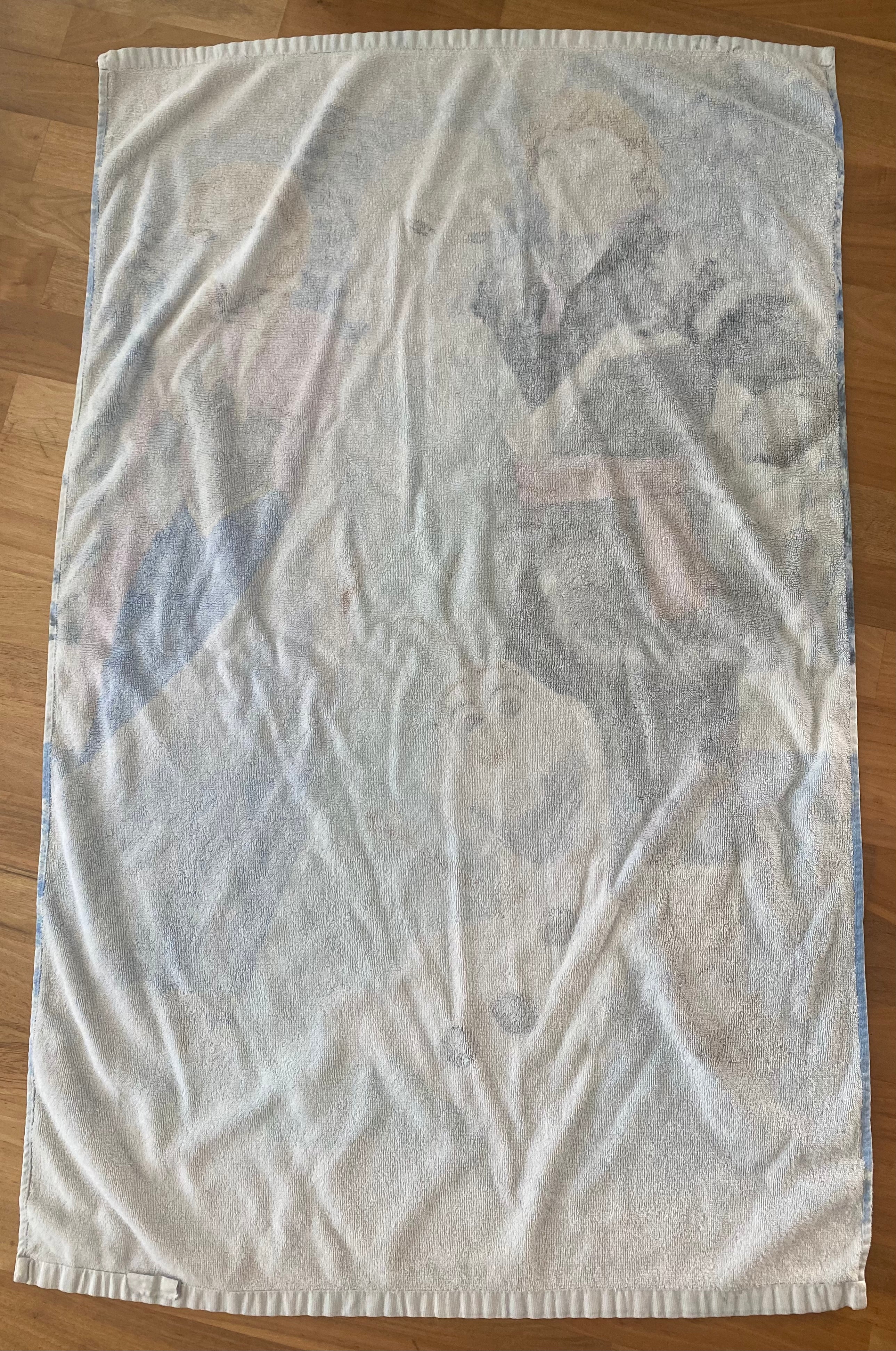Disney Frozen Handtuch mit Elsa, Anna, Kristoff und Olaf in Winterlandschaft, Kinder Badetuch 109 x 70 cm. Rückseite