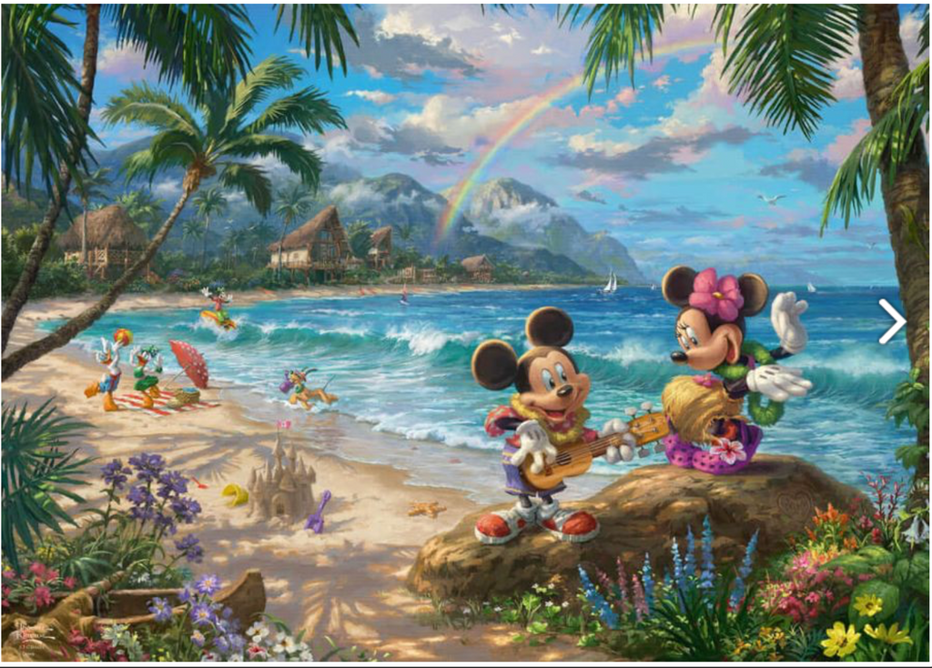 Disney Mickey und Minnie am Strand in Hawaii – 1000 Teile Puzzle mit Thomas Kinkade Motiv