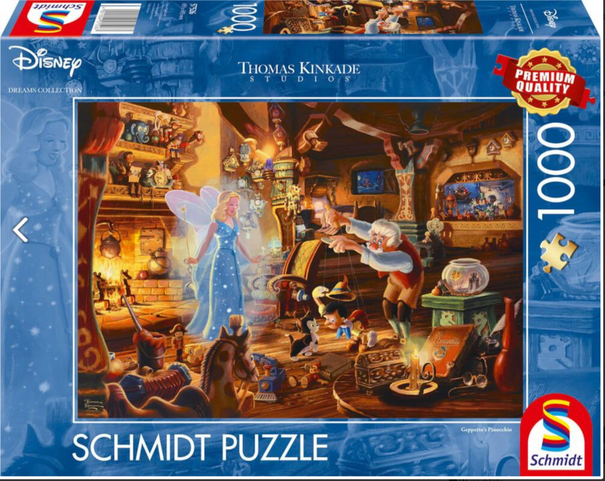 Disney Thomas Kinkade Pinocchio Puzzle Motiv mit 1000 Teilen Verpackung