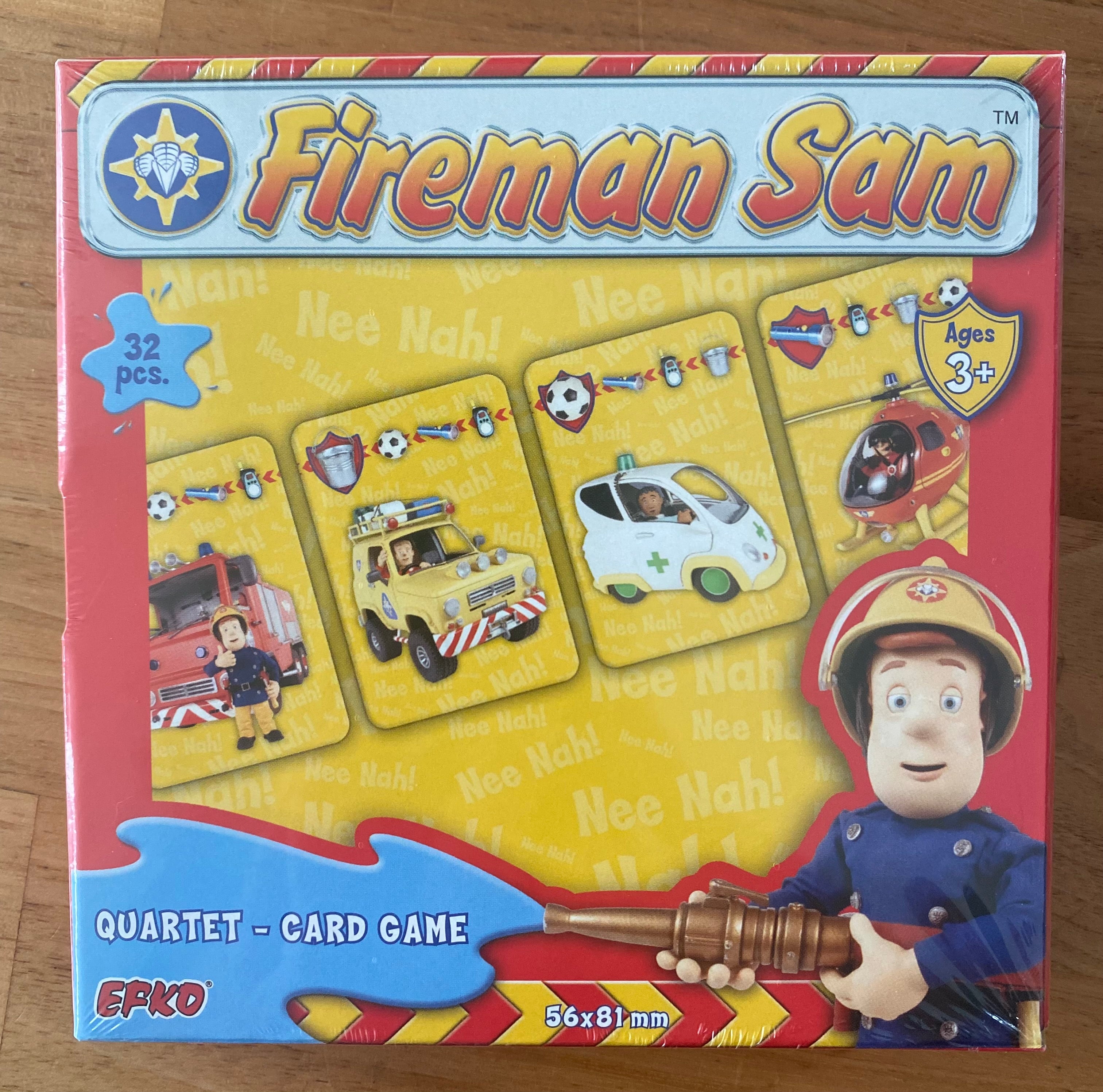 Vorderseite des Feuerwehrmann Sam Quartett Kartenspiels für Kinder ab 3 Jahren