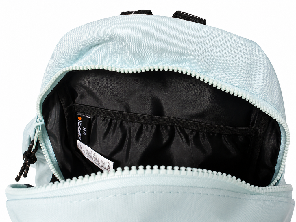 Innenansicht des hellblauen Icepeak Kinder-Rucksacks mit geräumigem Hauptfach und schwarzem Innenfutter