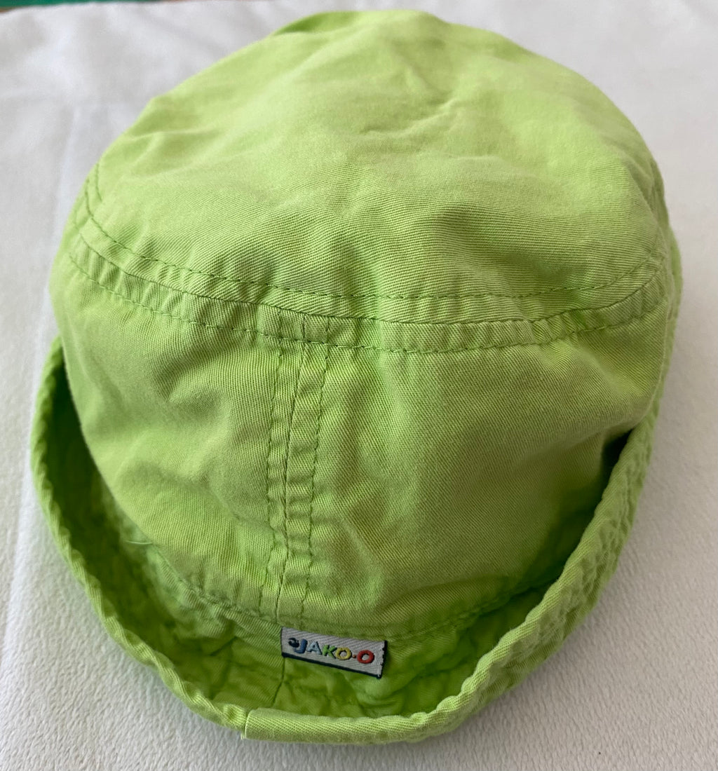 Jako-o Baby Hut grün Größe 50/52 Rückansicht mit Markenlabel leichter Sommerhut Baumwolle für Kinder