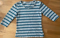 Janina Stretch Damen 3/4-Arm-Shirt in Grau mit petrolfarbenen Streifen Vorderseite