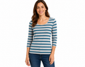 Janina Stretch Damen 3/4-Arm-Shirt in Grau mit petrolfarbenen Streifen Vorderseite