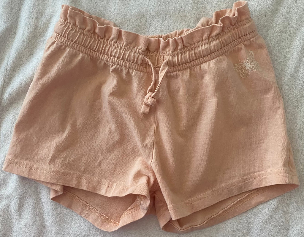 Apricot Lupilu Mädchen Shorts Größe 86/92 mit elastischem Bund und Rüschenbund, Vorderansicht flach liegend
