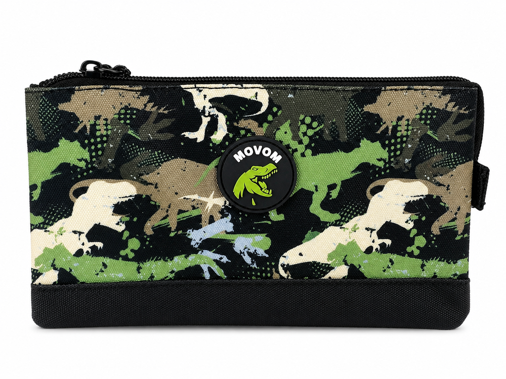 MOVOM Raptors Federmäppchen mit Dinosaurier-Camouflage-Muster in Grün, Schwarz und Beige