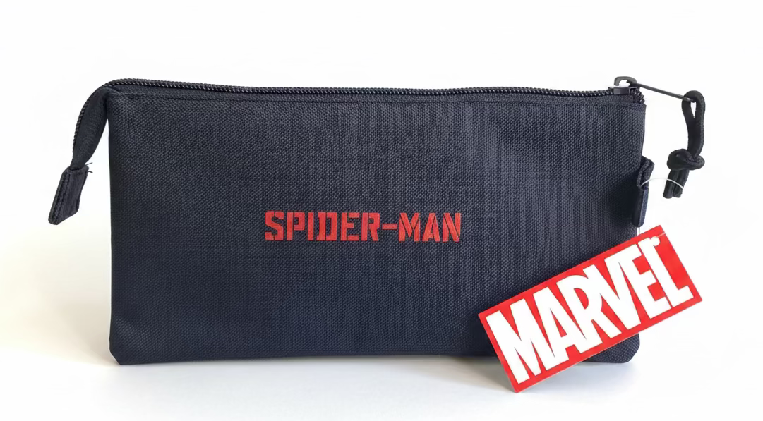 Schwarzes Marvel Spider-Man Federmäppchen mit großem Spider-Man-Motiv Rückseite