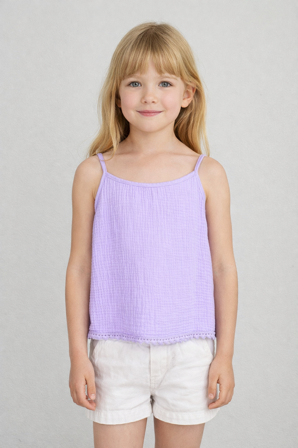 Mini Mignon Paris Mädchen Top flieder mit Spaghettiträgern – leichtes Sommer Top für Mädchen