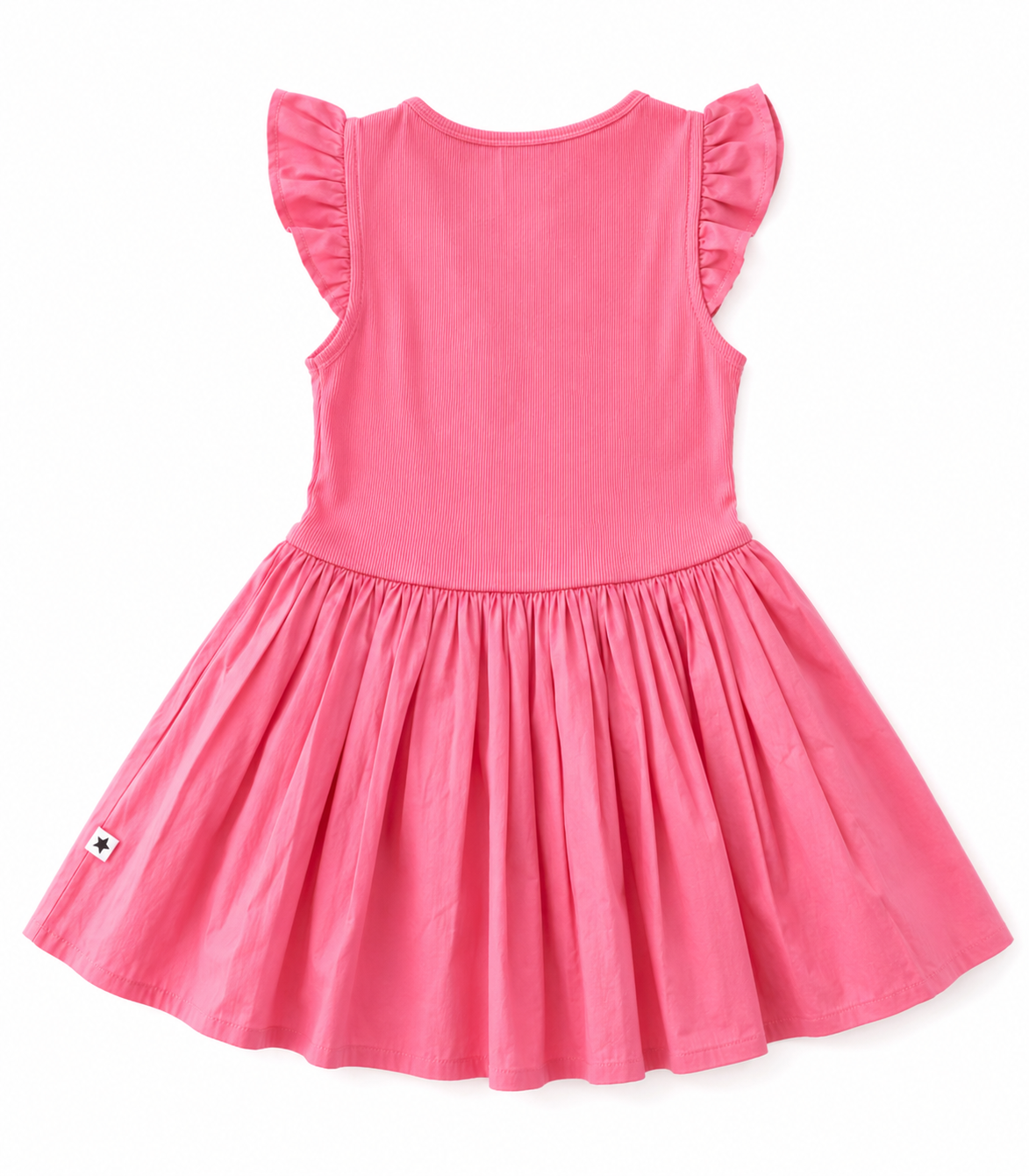 Molo Mädchenkleid rosa Größe 92 neu mit Etikett aus Bio-Baumwolle mit Rüschenärmeln und schwingendem Rock. Rückseite