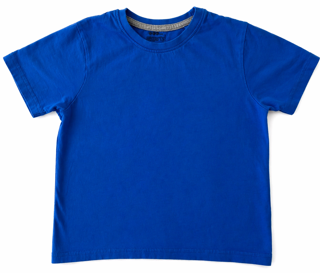 Blaues Kinder T-Shirt Pepperts Größe 122/128 auf weißem Hintergrund, Basic Kurzarm Shirt Baumwolle