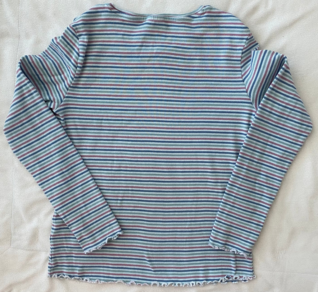 Pocopiano Mädchen Langarmshirt Gr 152 gestreift Pastellfarben Rippoptik Rückansicht