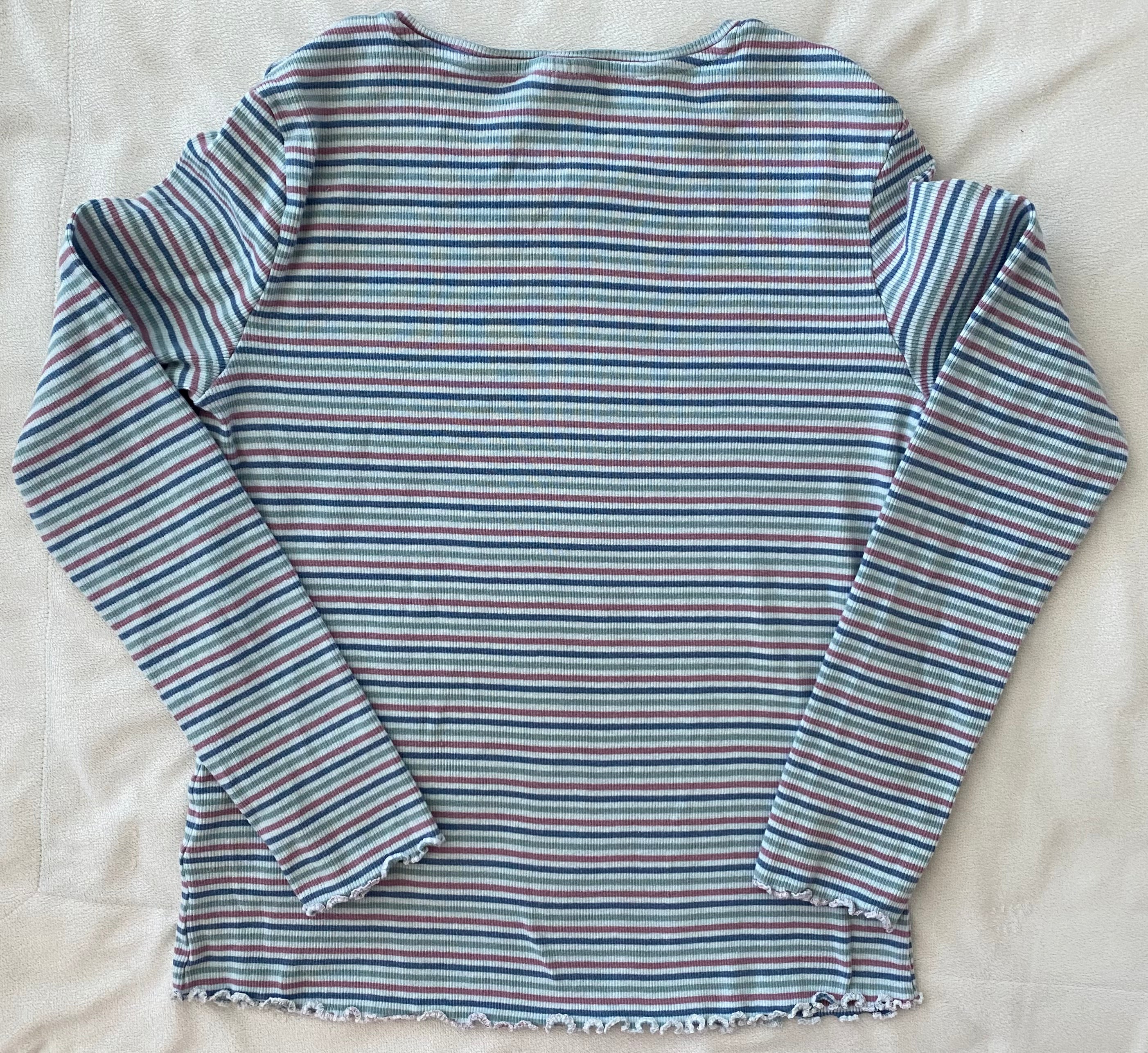 Pocopiano Mädchen Langarmshirt Gr 152 gestreift Pastellfarben Rippoptik Rückansicht