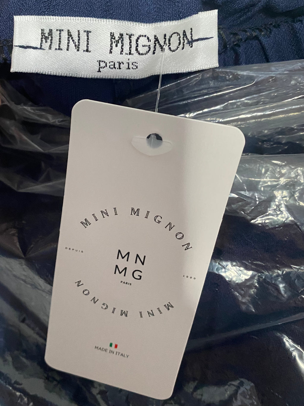 Blaue Mädchen Culotte Hose mit elastischem Bund weites Bein Kinder Stoffhose Label Etikett