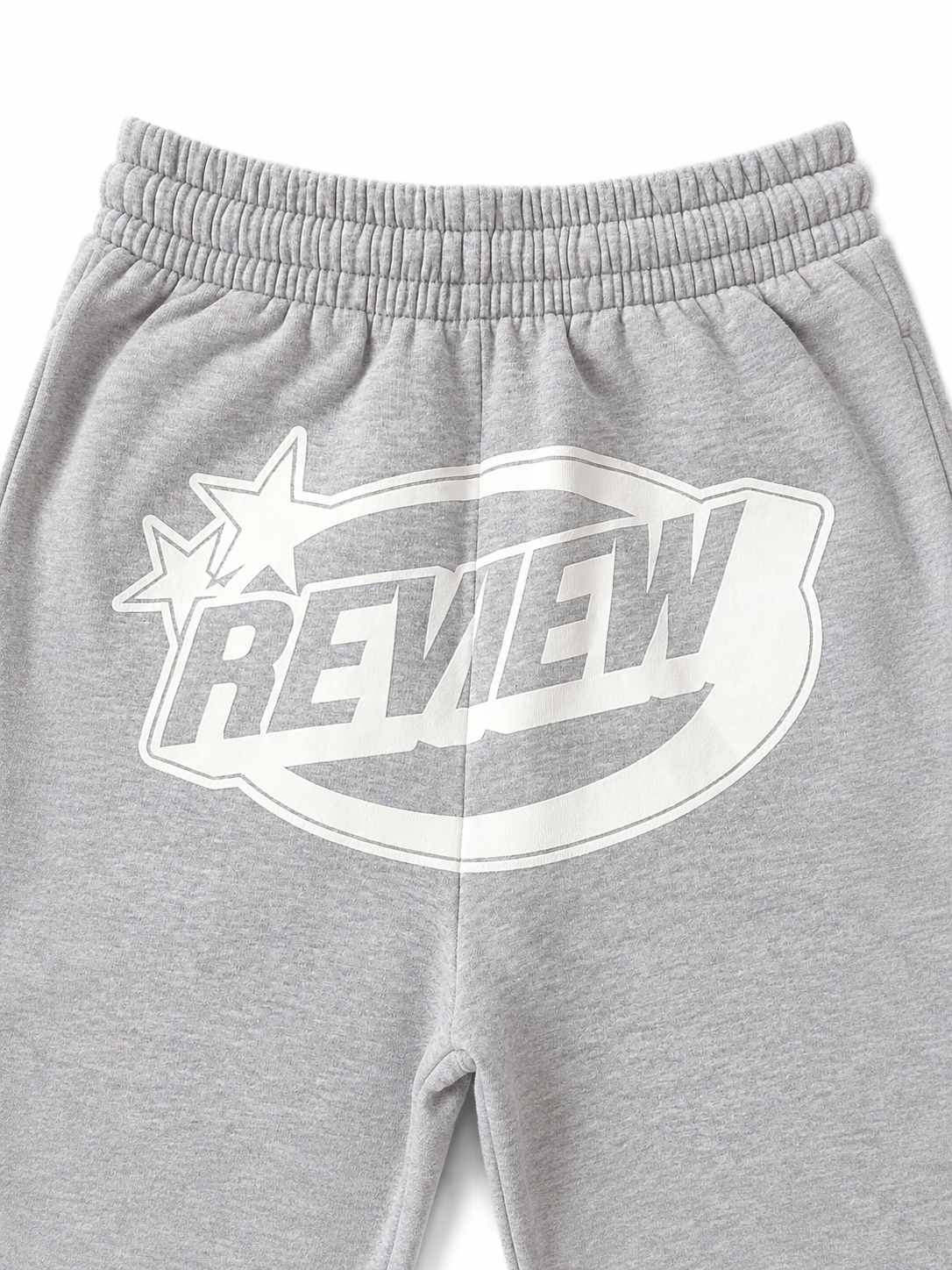 Graue REVIEW Jogginghose in Größe XS mit Logo-Print auf der Vorderseite – Second Hand Logo