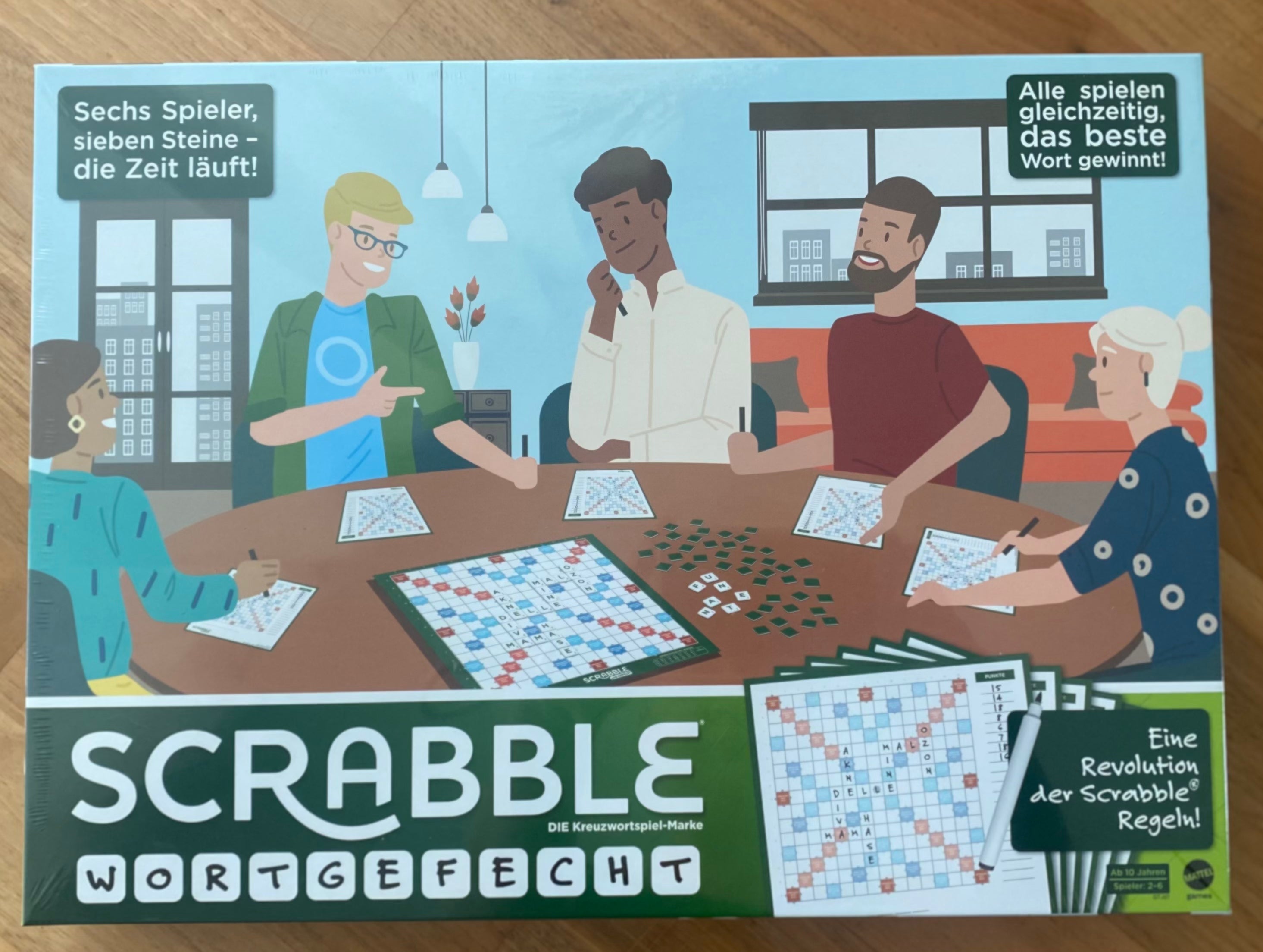 Scrabble Wortgefecht Brettspiel von Mattel Vorderseite Verpackung