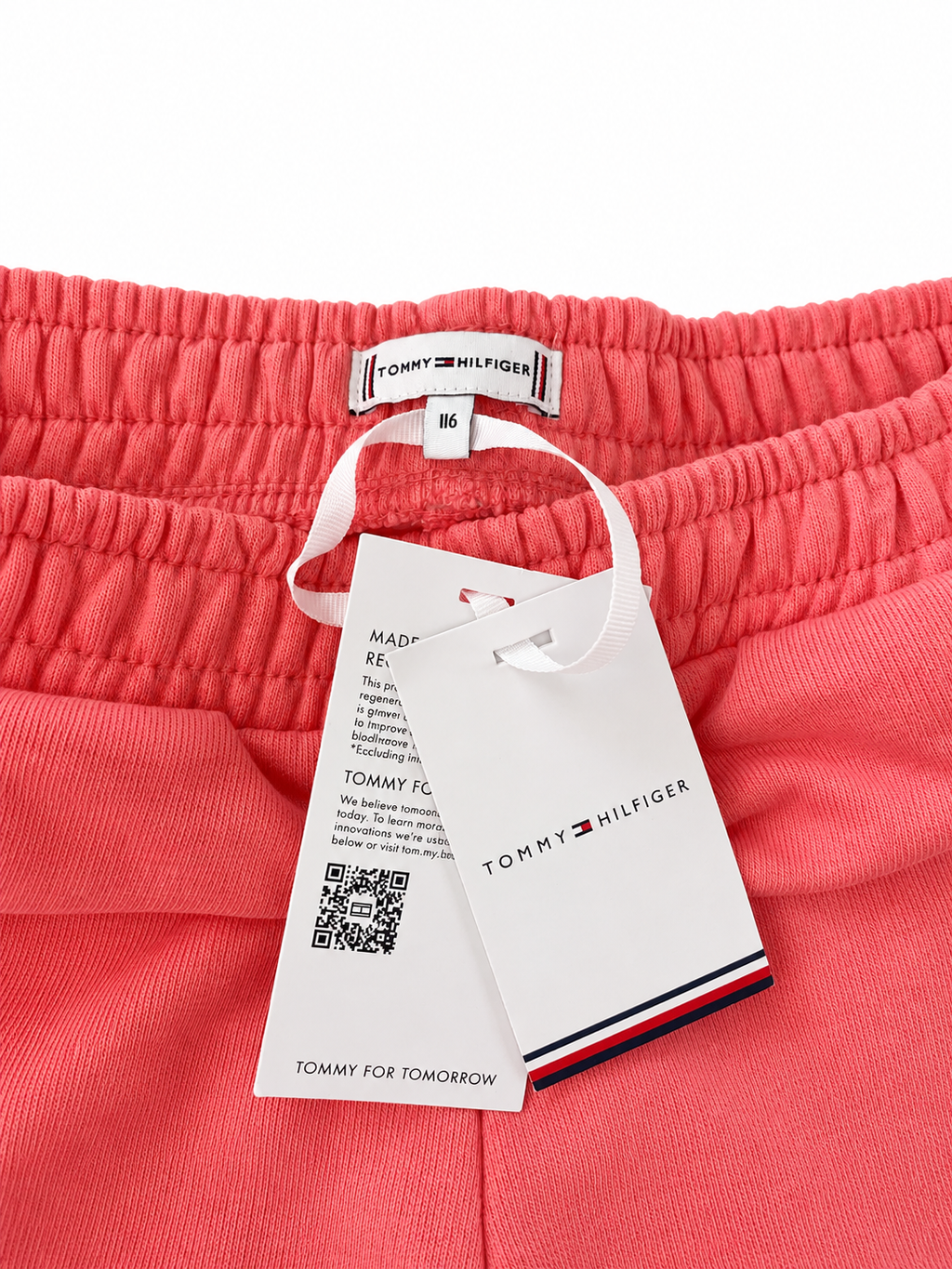 Tommy Hilfiger Sweatshorts für Mädchen in Koralle, Größe 116, mit elastischem Bund und Logo am Bein. Etikett.