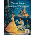 Malbuch „Wünsch dich ins Märchen-Wunderland“ für Kinder mit märchenhafter Prinzessin und Prinz vor einem Schloss