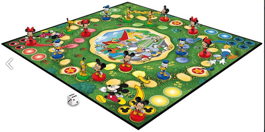 Disney Wer hat die 6 Spielplan mit Mickey Mouse Minnie Donald und Pluto Spielfiguren