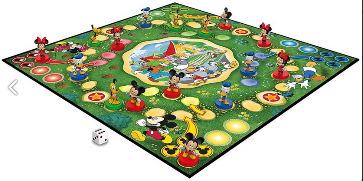 Disney Wer hat die 6 Spielplan mit Mickey Mouse Minnie Donald und Pluto Spielfiguren