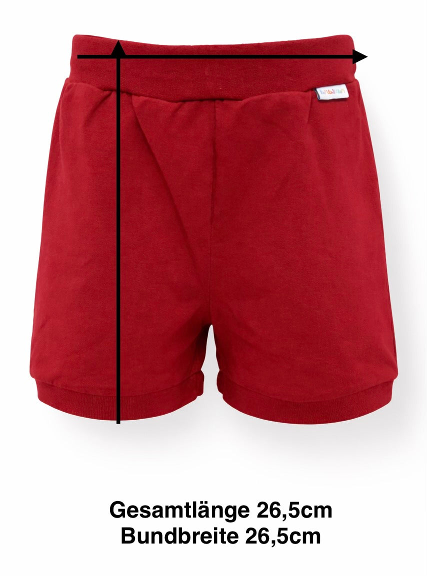 BABAUBA Kinder Shorts Rot mit Maßangaben Gesamtlänge 26,5 cm Bundbreite 26,5 cm