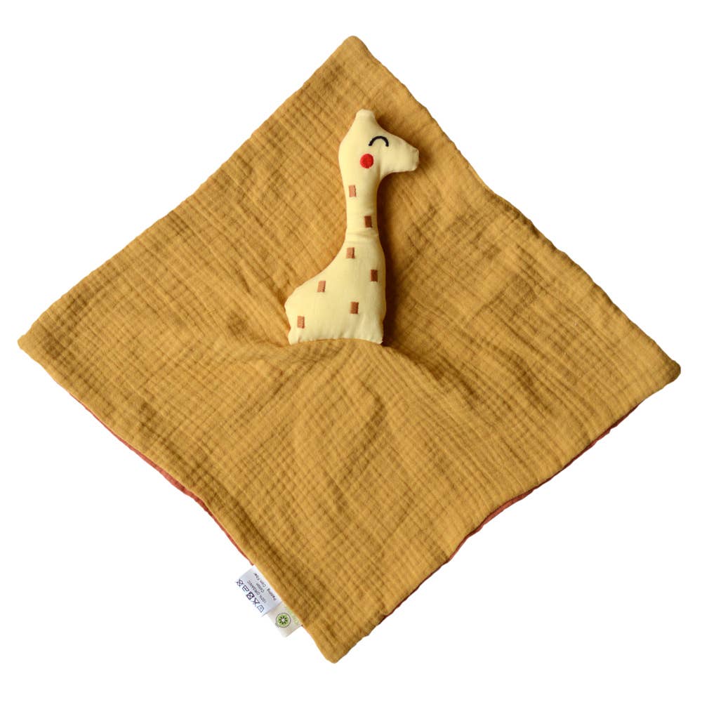 Baby Schmusetuch Giraffe aus Musselin Bio Baumwolle in Senfgelb – weiches Kuscheltuch für Babys
