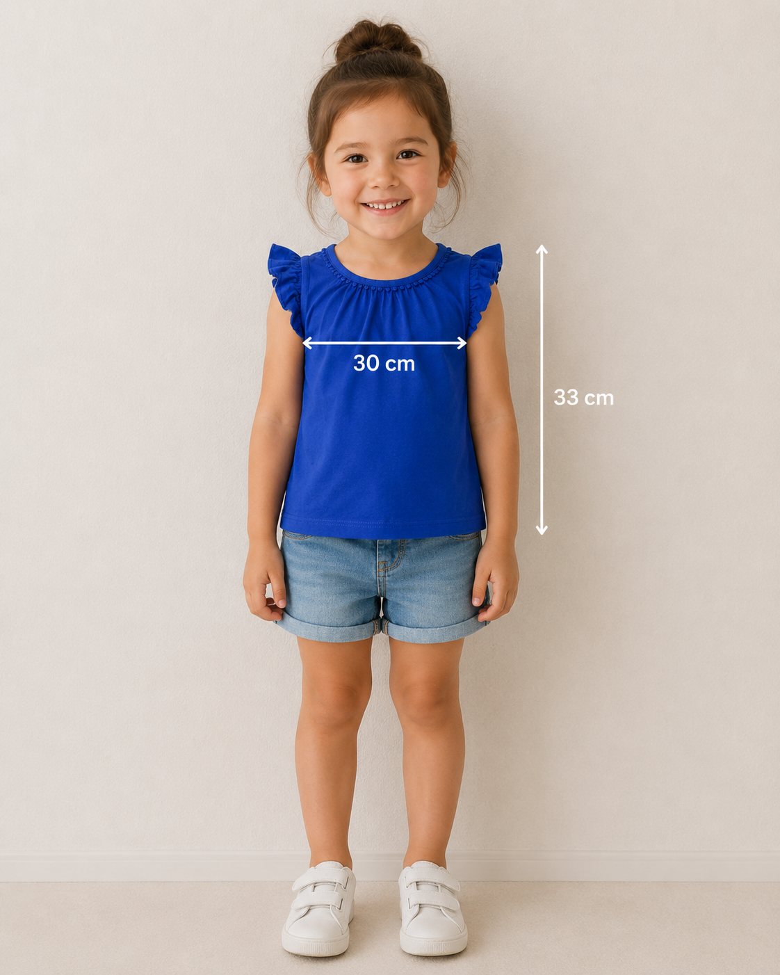 BODEN Mädchen Top royalblau mit Rüschen Gr. 110 Vorderansicht getragen