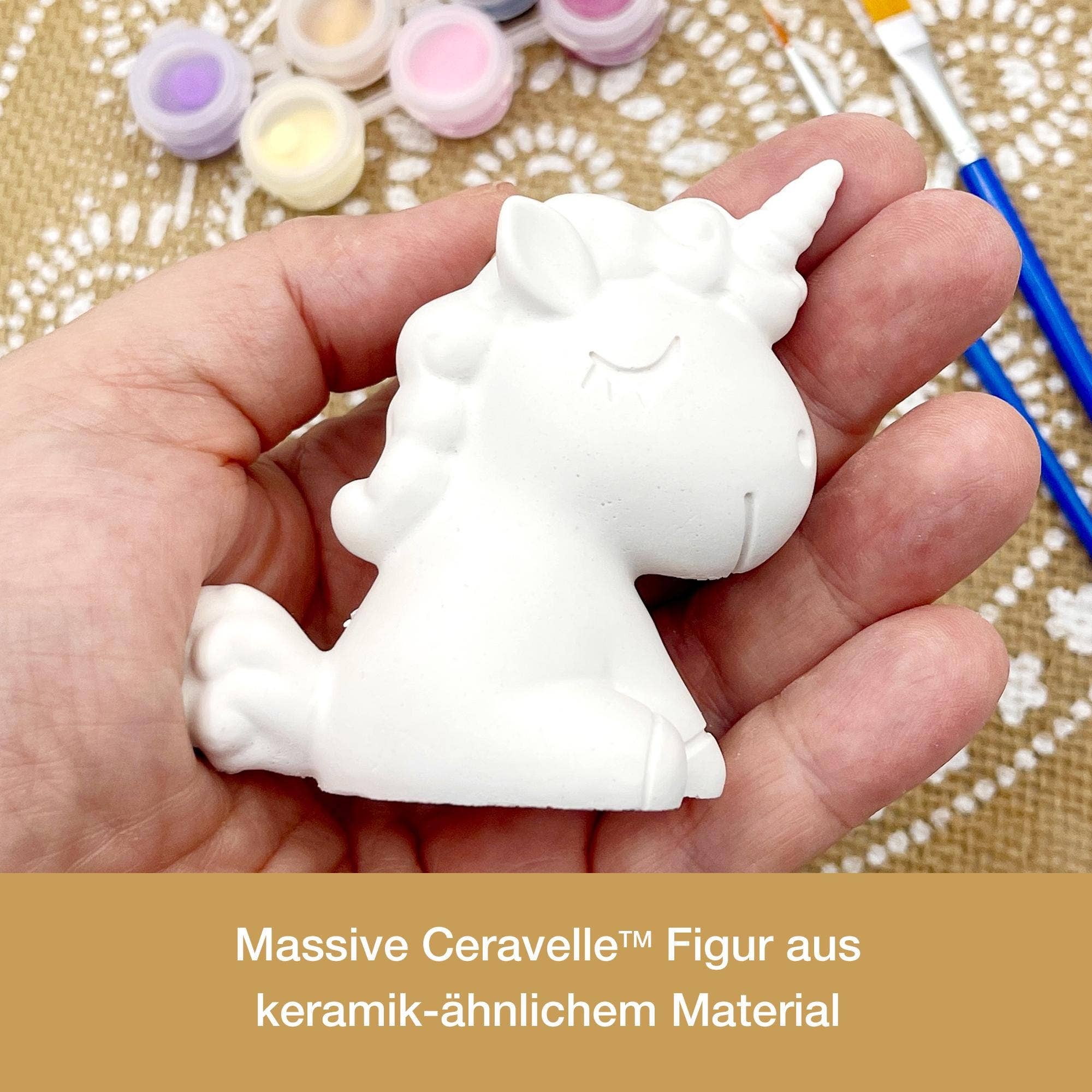 Keramik Einhorn, 3D Figur, Malset mit 6 Farben & 2 Pinseln - Handmade - Neu & OVP