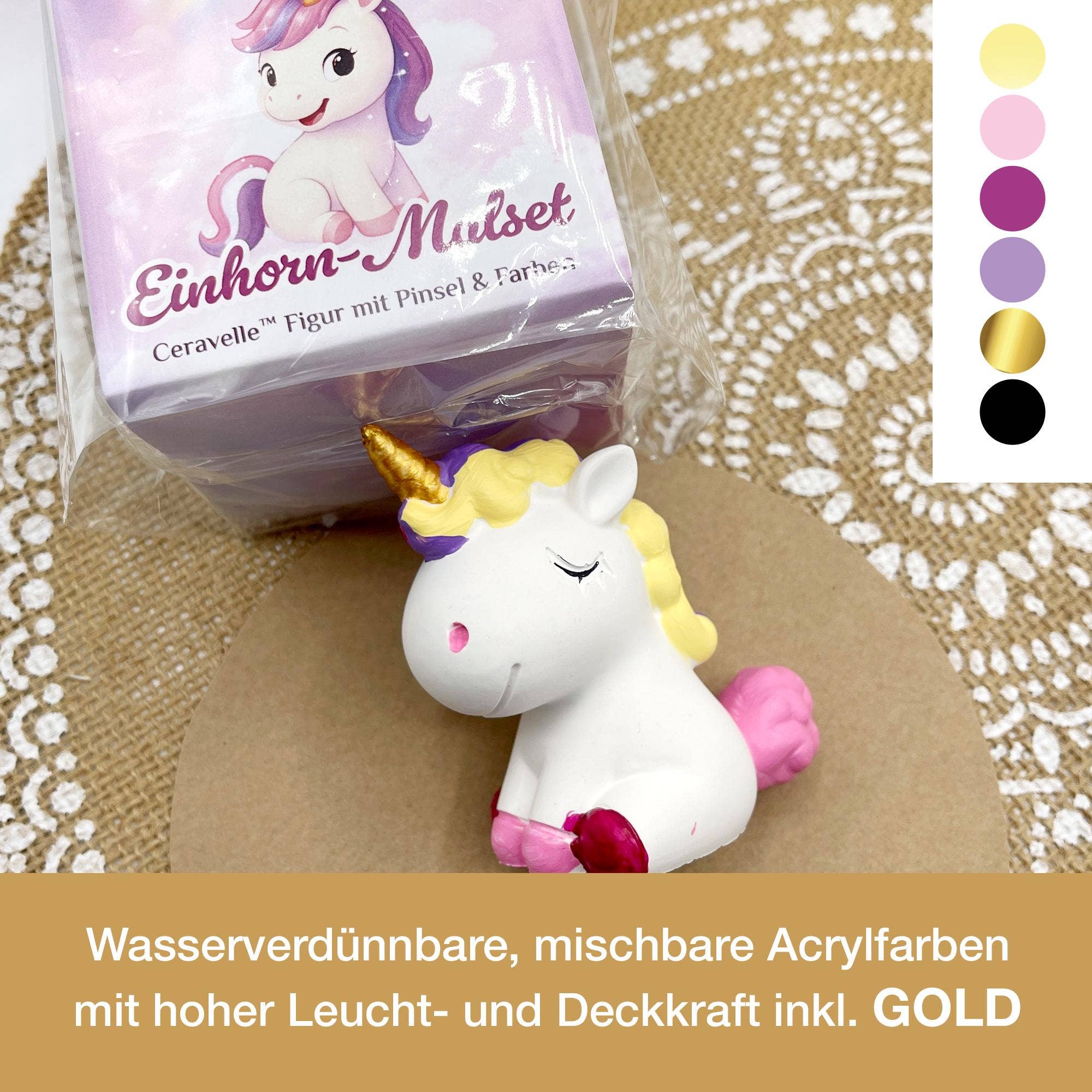 Keramik Einhorn, 3D Figur, Malset mit 6 Farben & 2 Pinseln - Handmade - Neu & OVP