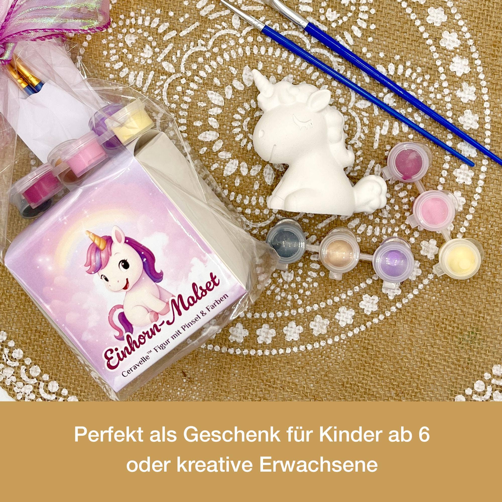 Keramik Einhorn, 3D Figur, Malset mit 6 Farben & 2 Pinseln - Handmade - Neu & OVP