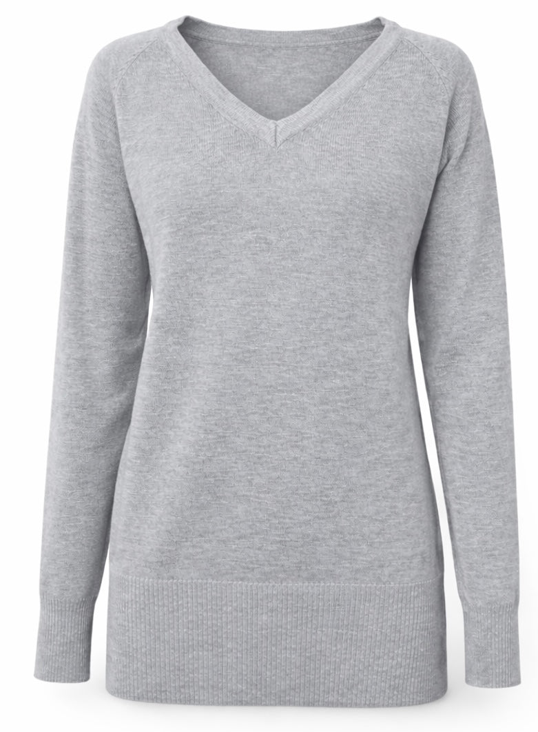 Vorderansicht grauer Damen Pullover XS Jonas Nielsen Stockholm Feinstrick mit breitem Bündchen