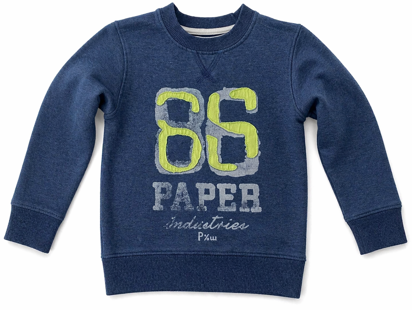 Kinder Pullover blau Größe 86 mit Print 86 Paper Industries vorne